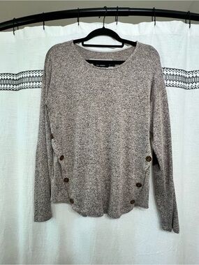 Blu Pepper Marled Taupe Crewneck Sweater with Side Button Detail